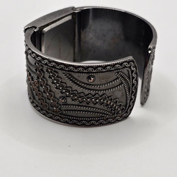 Vintage Avon Cuff Bracelet Watch Quartz Gun Metal Steampunk - Picture 4 of 12